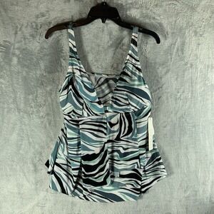 Beyond Control Women's Swimsuit 12 Tankini Top Keyhole Zebra‎ Animal Print Blue